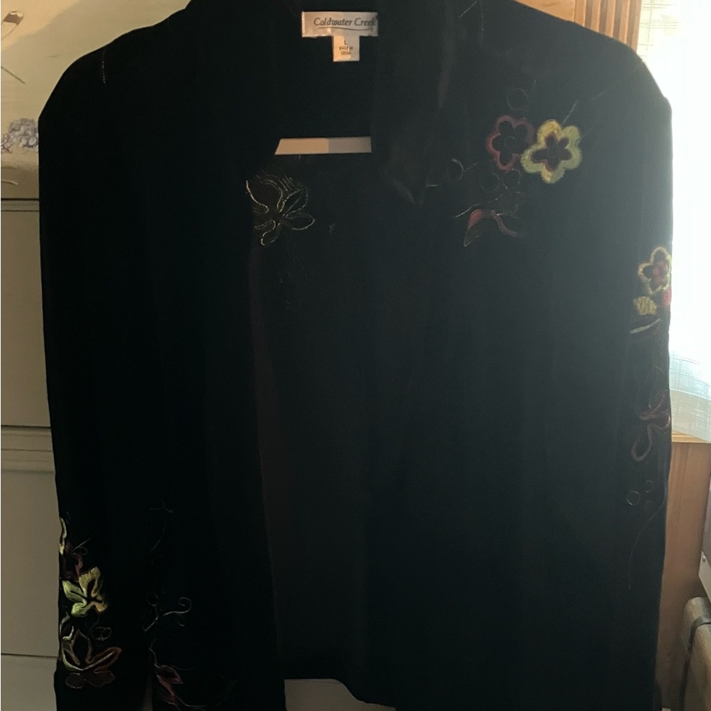 Coldwater Creek Black Jacket with Floral Embroidery